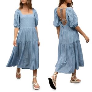 Moon River Back Cut-Out Clip Dot Tiered Midi Dress From Anthropologie